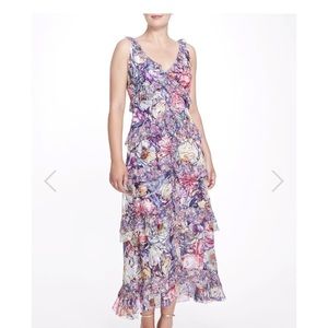 Marchesa Notte Floral-Print Tiered Maxi Dress